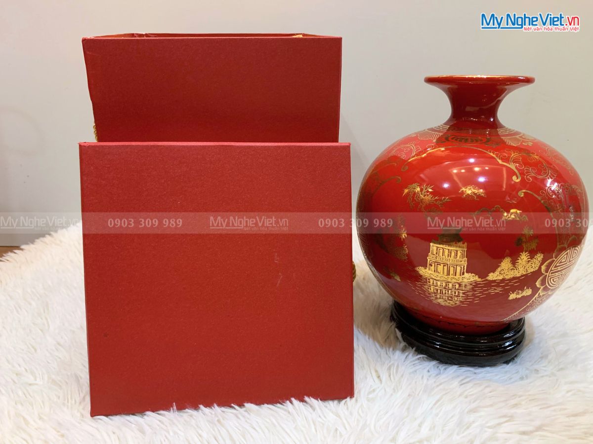Quà tân gia bình hút tài lộc vẽ tam cảnh đẹp