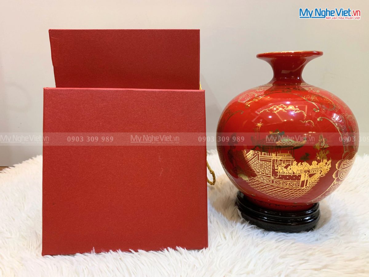 Quà tân gia bình hút tài lộc vẽ tam cảnh 