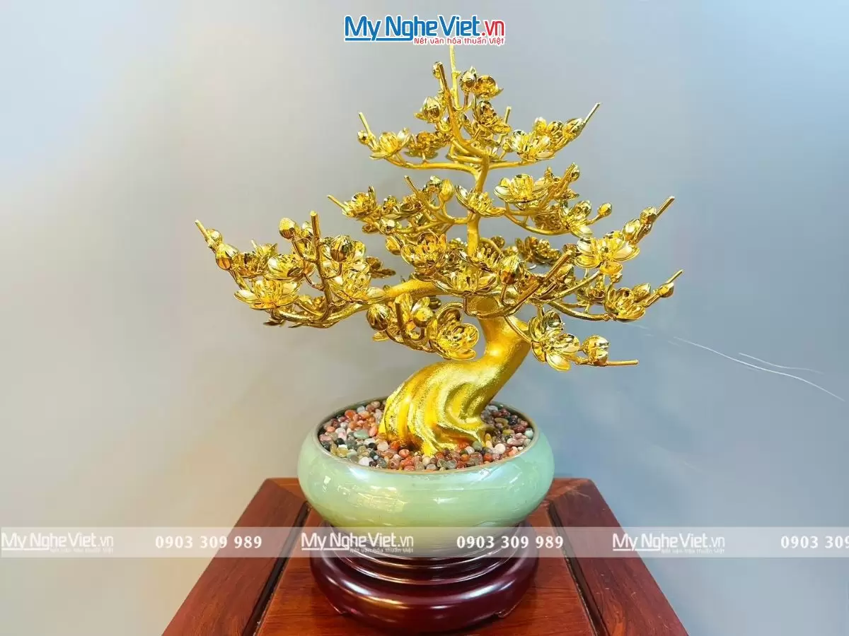 Bonsai hoa mai đồng dát vàng 24k